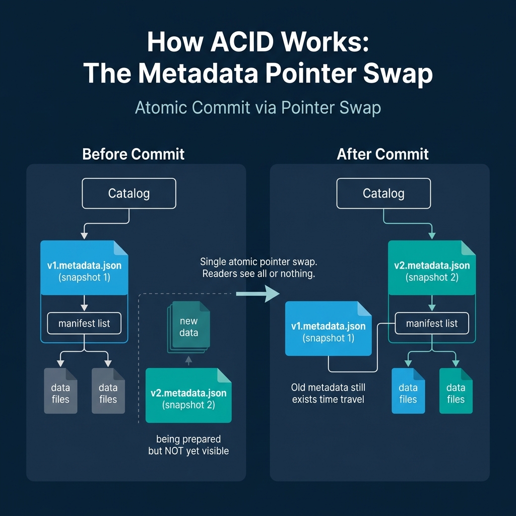 How ACID works through the atomic metadata pointer swap